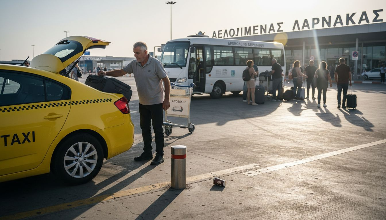 Ταξί και shuttle εξυπηρετούν επιβάτες στην πολυσύχναστη πιάτσα του αεροδρομίου.