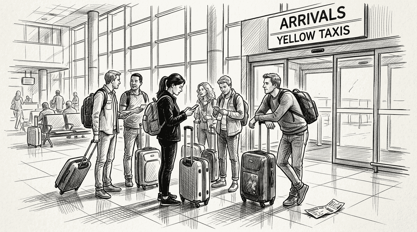 Travelers waiting for airport transfer Larnaca