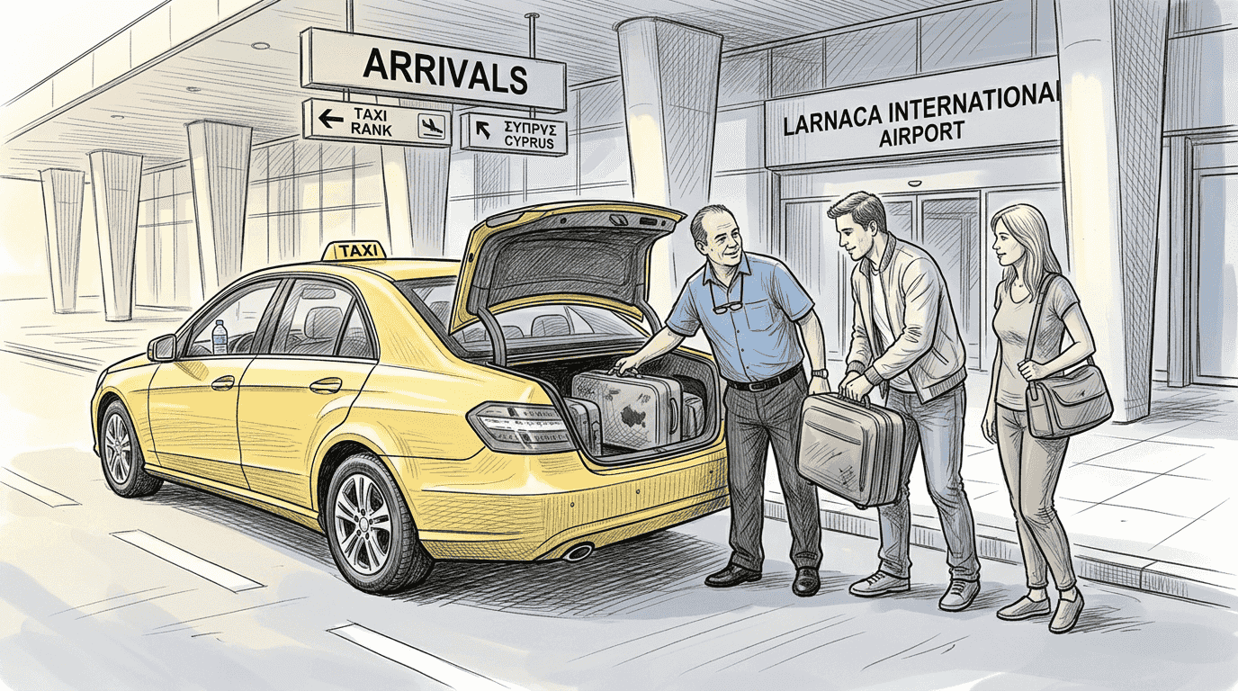 Taxi driver helps travelers outside Larnaca airport