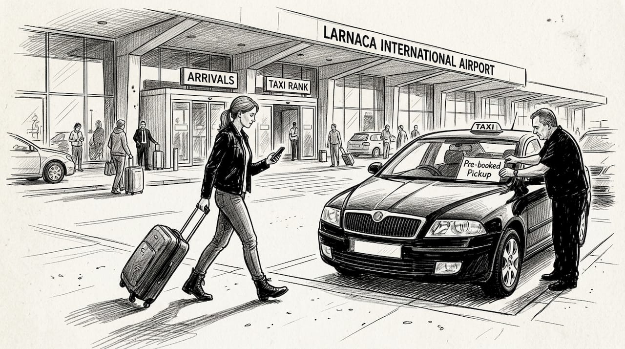 Traveler approaches pre-booked taxi at airport