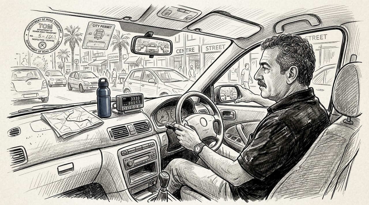 Taxi driver in licensed car on Cyprus street