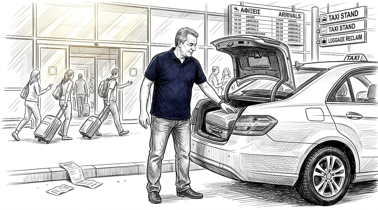 Taxi driver loading luggage at Larnaca Airport