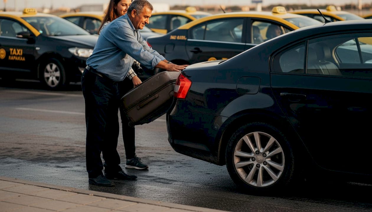 Ταξιτζής εξυπηρετεί επιβάτη στο αεροδρόμιο της Λάρνακας