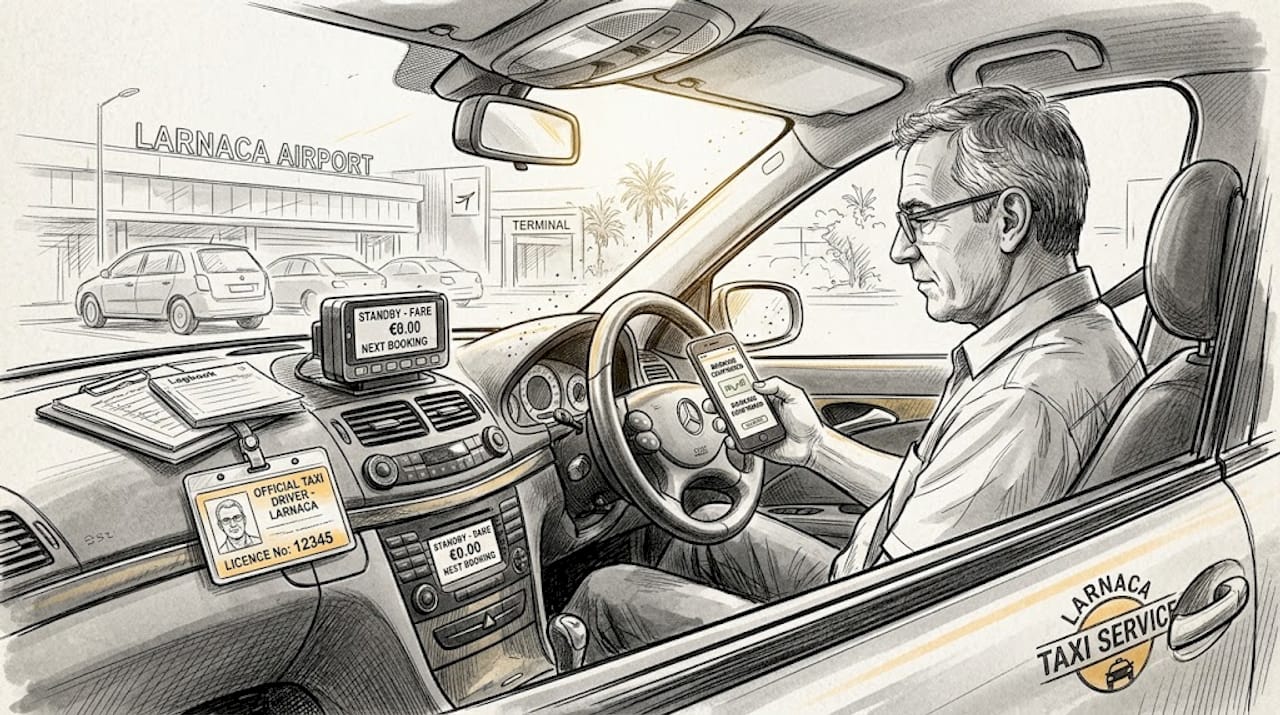 Licensed taxi driver checking booking confirmation