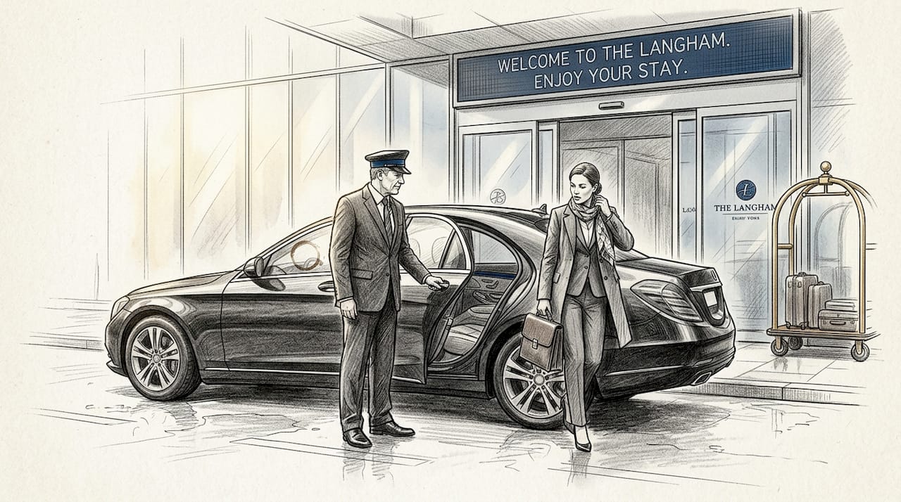 Chauffeur welcoming client at hotel door