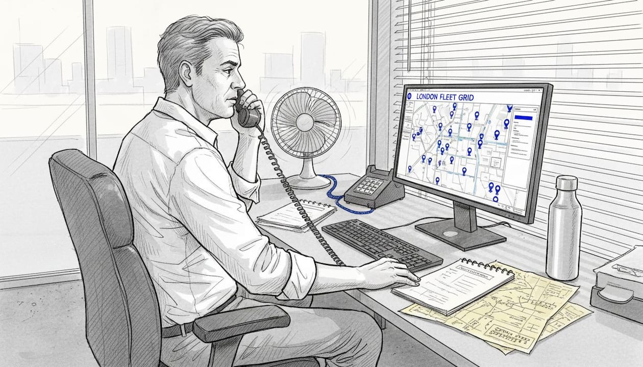 Taxi fleet dispatcher managing daily operations