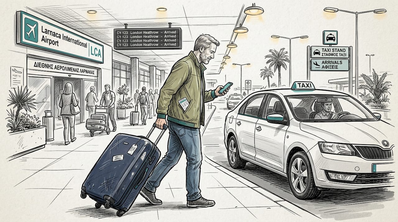 Traveler approaching taxi at airport arrivals