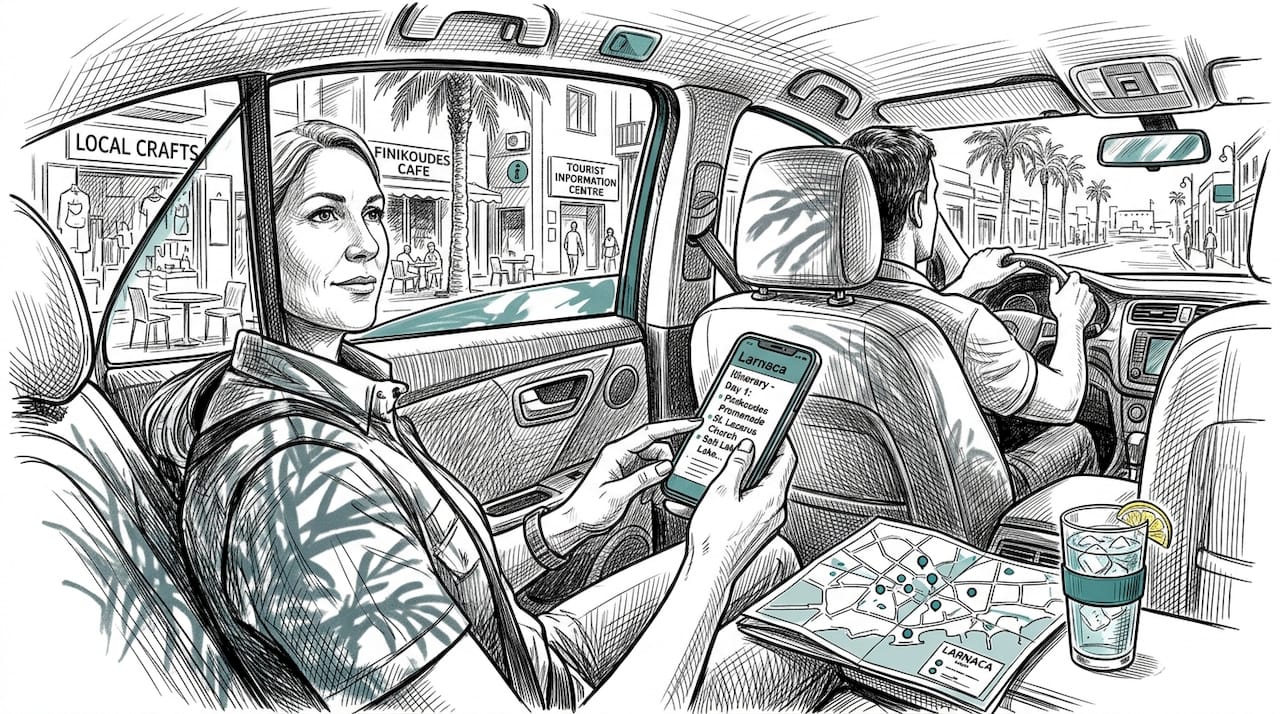 Woman planning route in Larnaca taxi