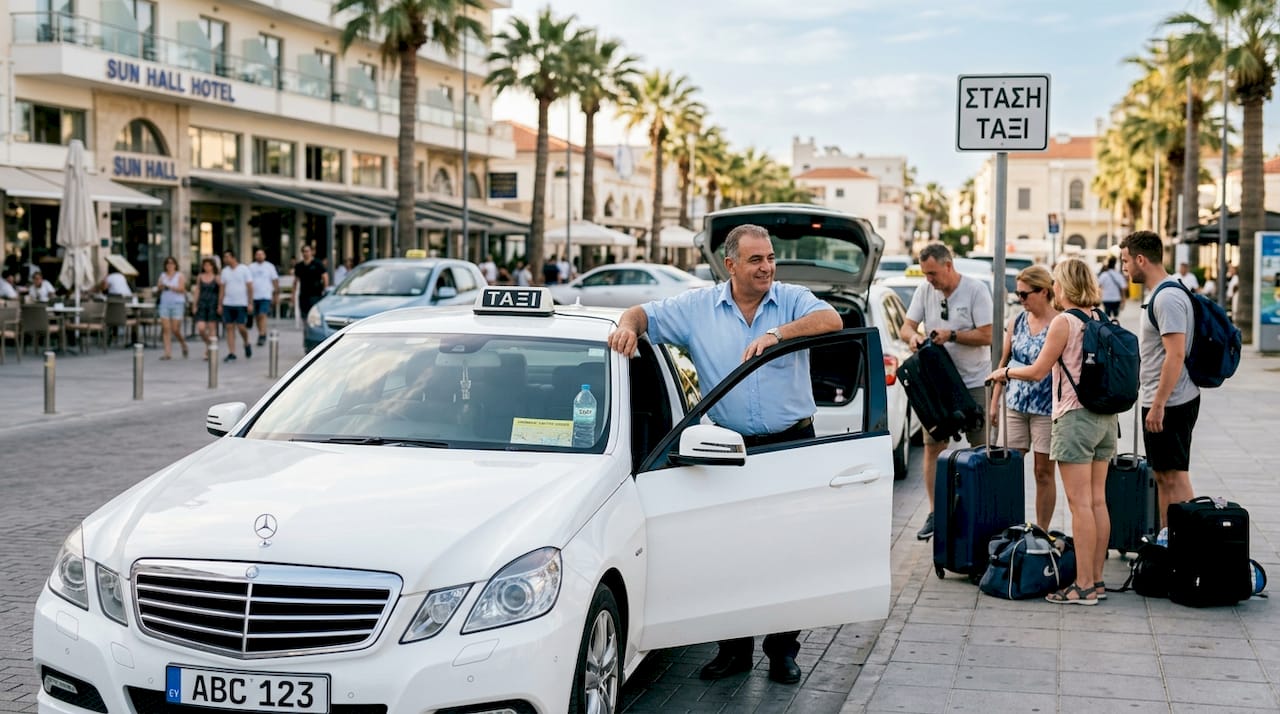 Ένας ταξιτζής περιμένει να παραλάβει τουρίστες στην πιάτσα του αεροδρομίου Λάρνακας.