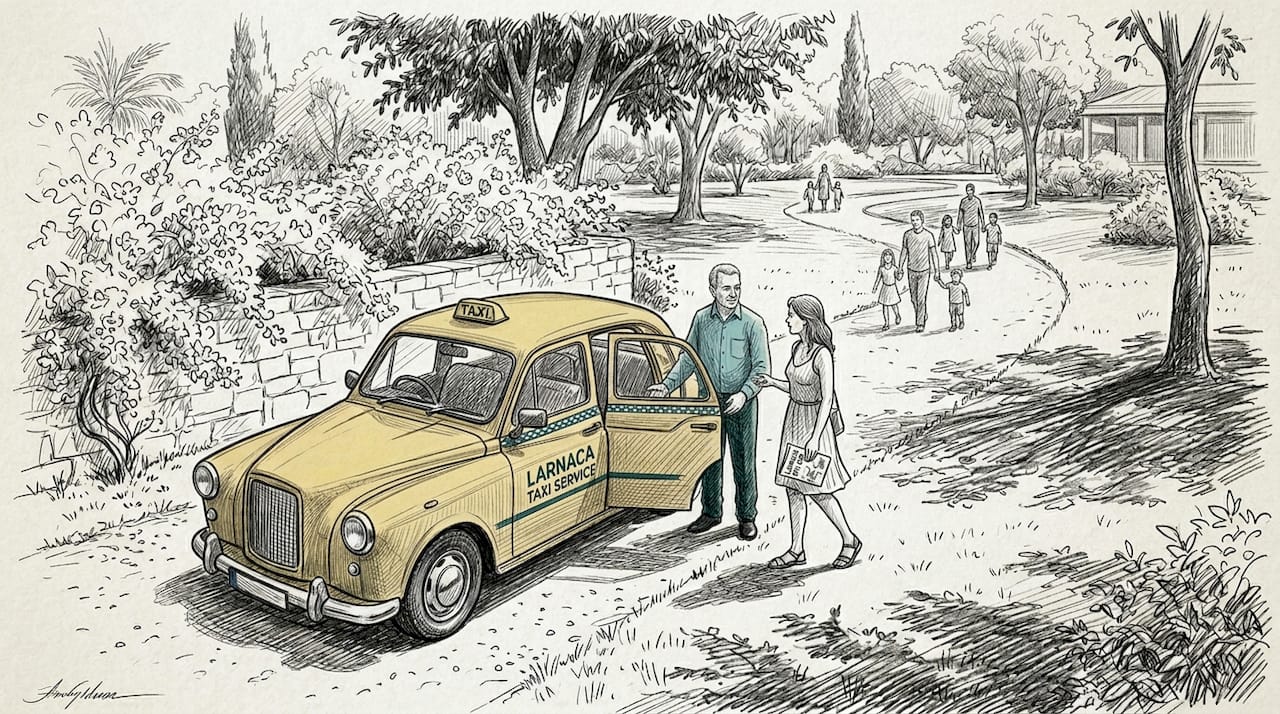 Taxi driver and passenger on Larnaca street